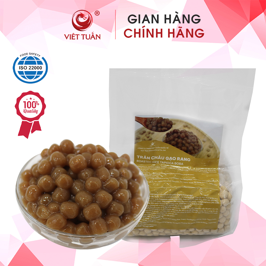 Trân Châu Gạo Rang - Roasted Rice Tapioca Boba Việt Tuấn 1kg - Vị Gạo Rang Thơm Bùi, Nhẹ Nhàng