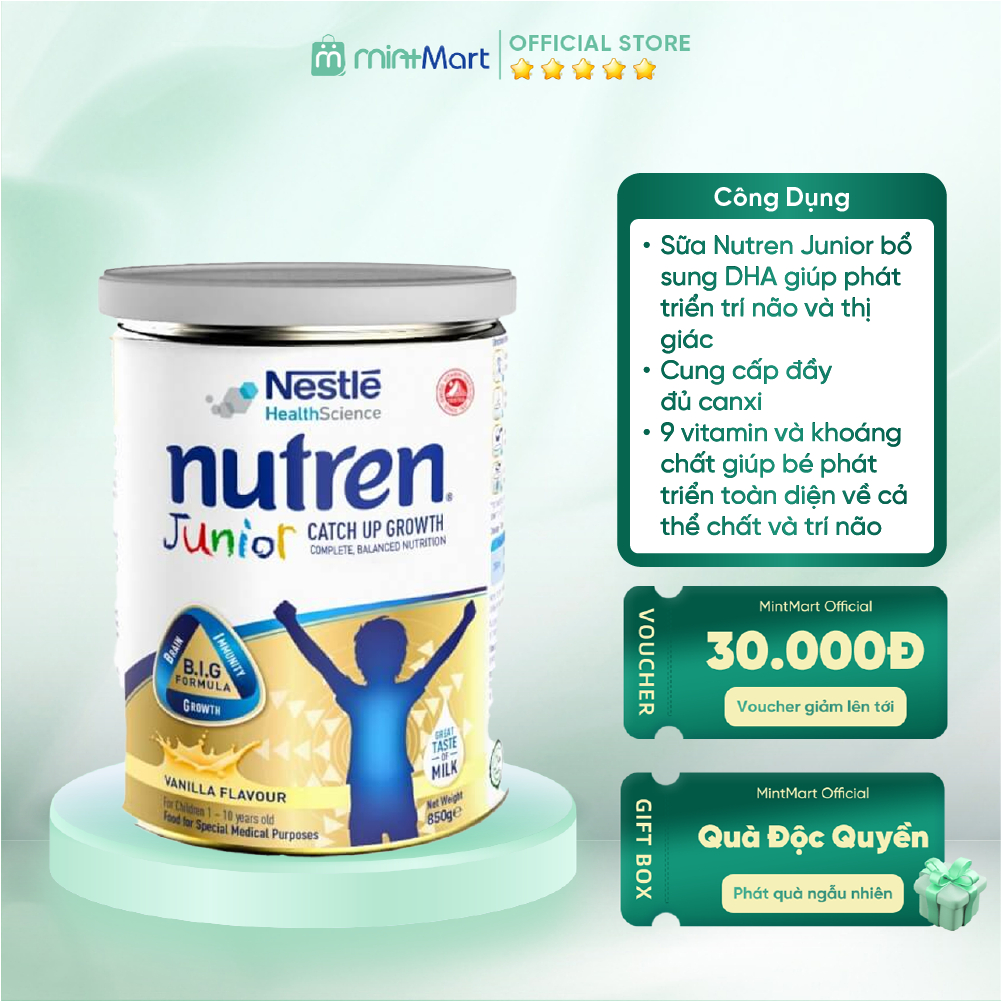 [Chính hãng] Sữa Nutren Junior Nestle Thụy Sĩ 850g/800gr cho trẻ từ 1-12 tuổi