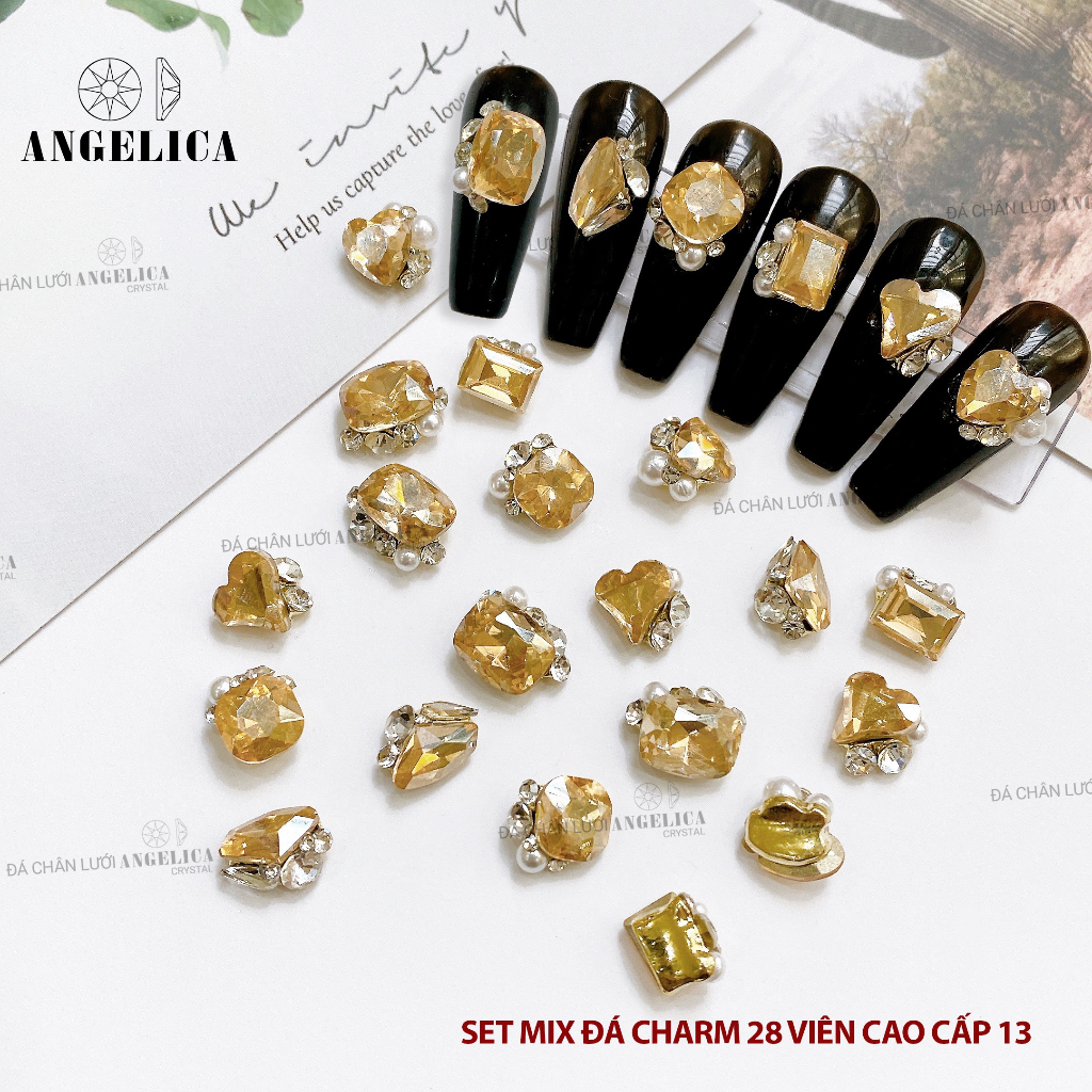 Set 28 Viên Đá Khối Chùm Mix Sẵn Nails Charm Đá Cao Cấp Đính Móng ANGELICA SMDC28V SDC
