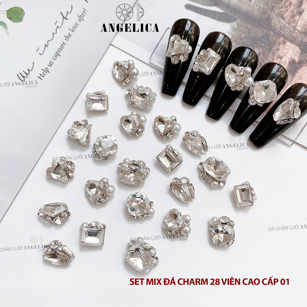 Set 28 Viên Đá Khối Chùm Mix Sẵn Nails Charm Đá Cao Cấp Đính Móng ANGELICA SMDC28V SDC