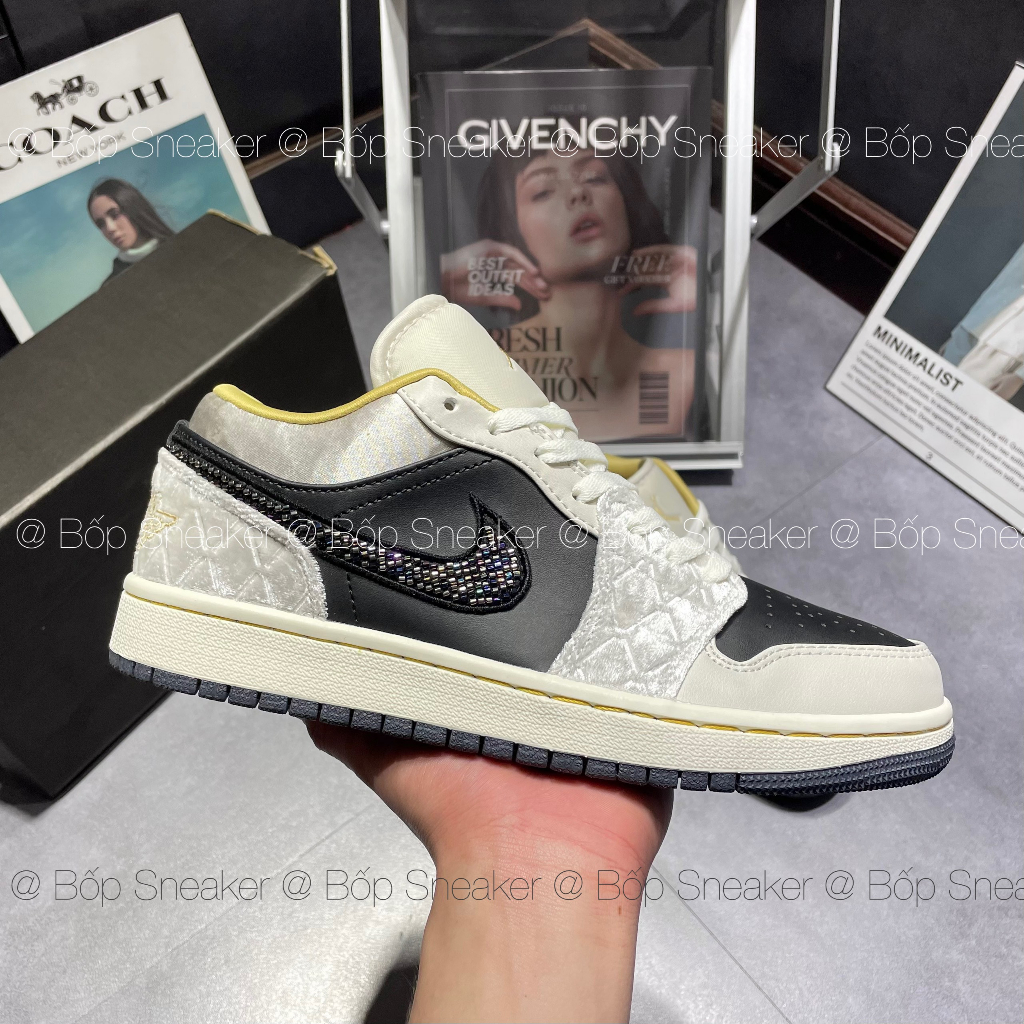 Giày thể thao Jordan 1 Low Beaded swoosh, Giày JD1 vạch đính đá