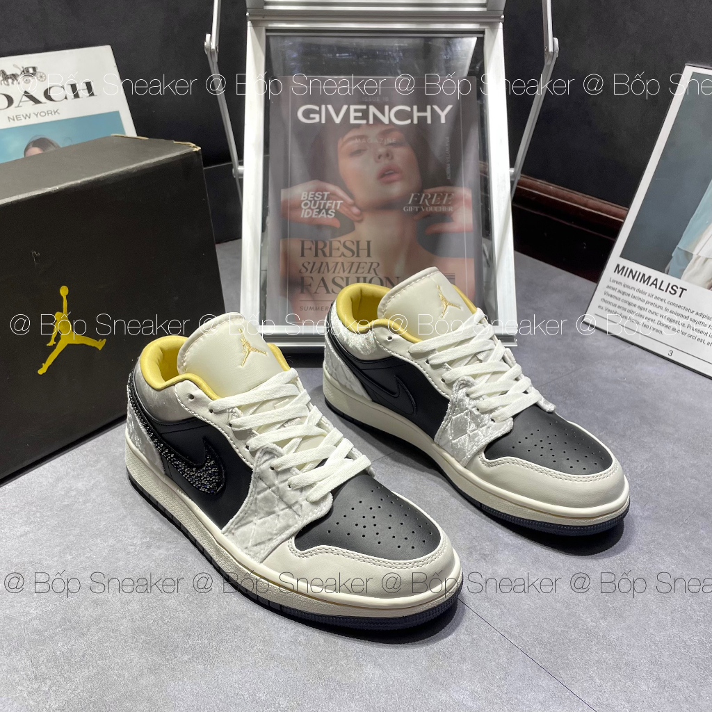 Giày thể thao Jordan 1 Low Beaded swoosh, Giày JD1 vạch đính đá