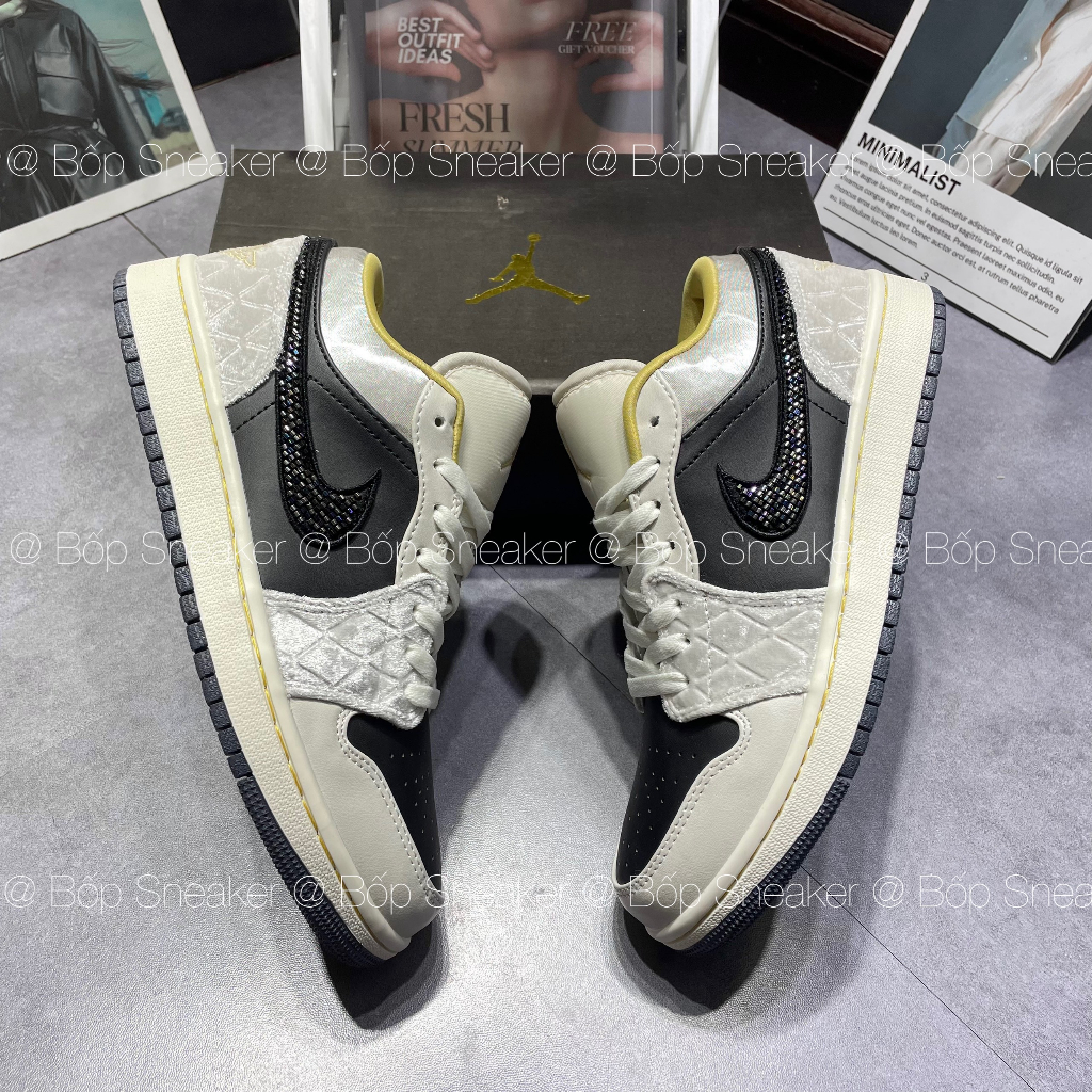 Giày thể thao Jordan 1 Low Beaded swoosh, Giày JD1 vạch đính đá
