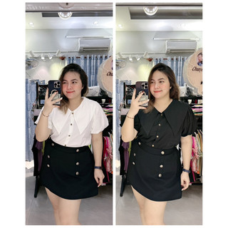 Áo sơmi cổ nhọn tay bồng bigsize linh móm