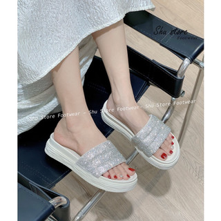  Kho dép shu | Dép bánh mì dép quai ngang đính đá cao 4cm năng động thời trang nữ 