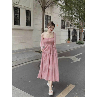 Váy 2 Dây 3 Tầng Kẻ Caro Chất Đũi Cao Cấp, Đầm Maxi Nữ Nhún Ngực Kèm Khoác Siêu Xinh