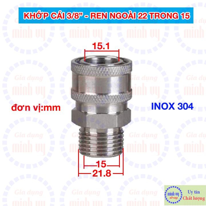 Khớp nối nhanh 3/8" đủ các loại ren-INOX