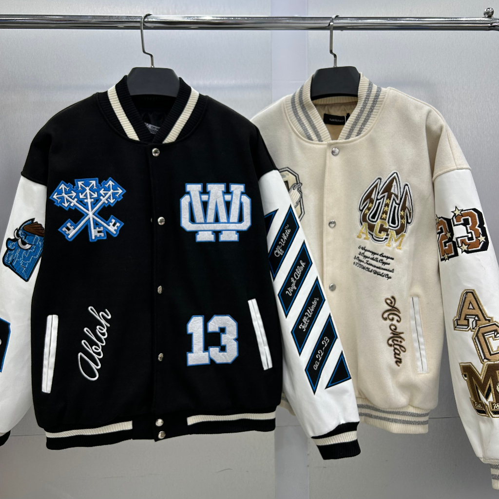 Áo Khoác bomber O.f.f White Ac Milan Varsity Jacket Áo bomber jacket OW x AC Milan kunshopunisex4