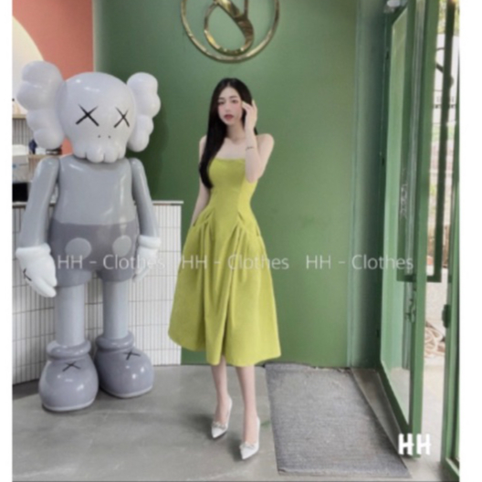 VÁY THÔ MAXI 2 DÂY XOÈ XANH CỐM MS25188