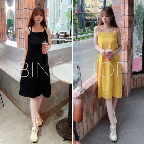 Đầm maxi 2 dây nữ Bing - váy suông nữ 2 dây vải đũi lụa mềm mát mặc đi biển