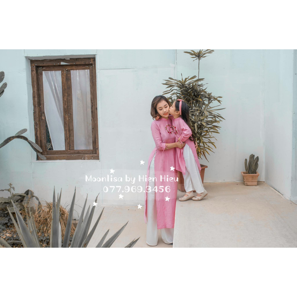 Aó Dài Linen Thêu Tay  Cho Mẹ Và Bé Sản Xuất Trực Tiếp MOONLISA