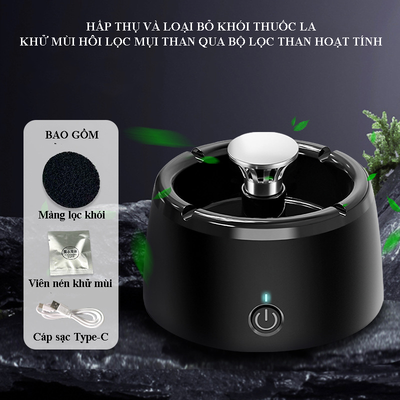 Gạt tàn hút mùi khói thuốc lọc không khí thông minh pin sạc 2000mA, Gạt tàn không khói thông minh cho gia đình