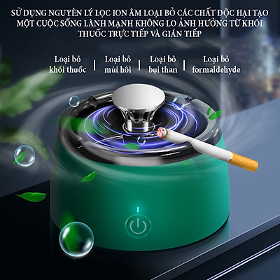 Gạt tàn hút mùi khói thuốc lọc không khí thông minh pin sạc 2000mA, Gạt tàn không khói thông minh cho gia đình