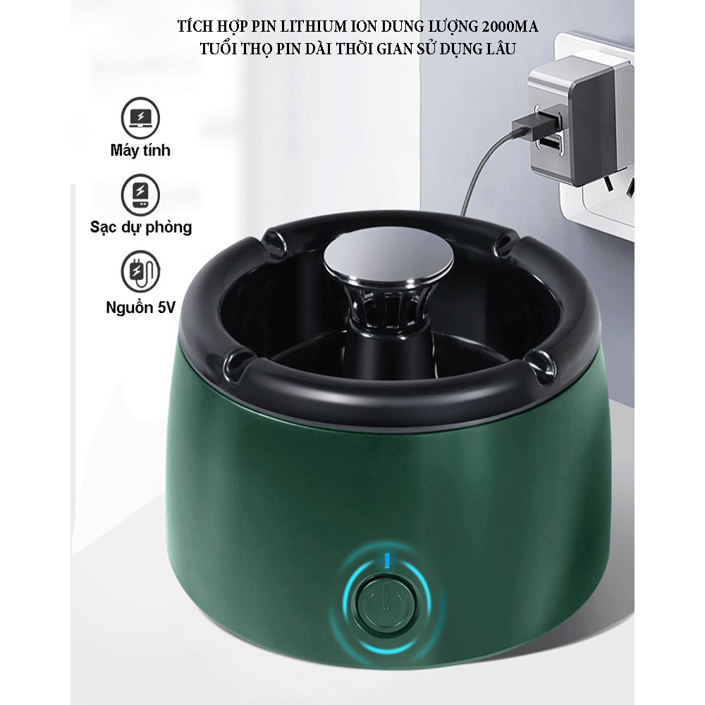 Gạt tàn hút mùi khói thuốc lọc không khí thông minh pin sạc 2000mA, Gạt tàn không khói thông minh cho gia đình