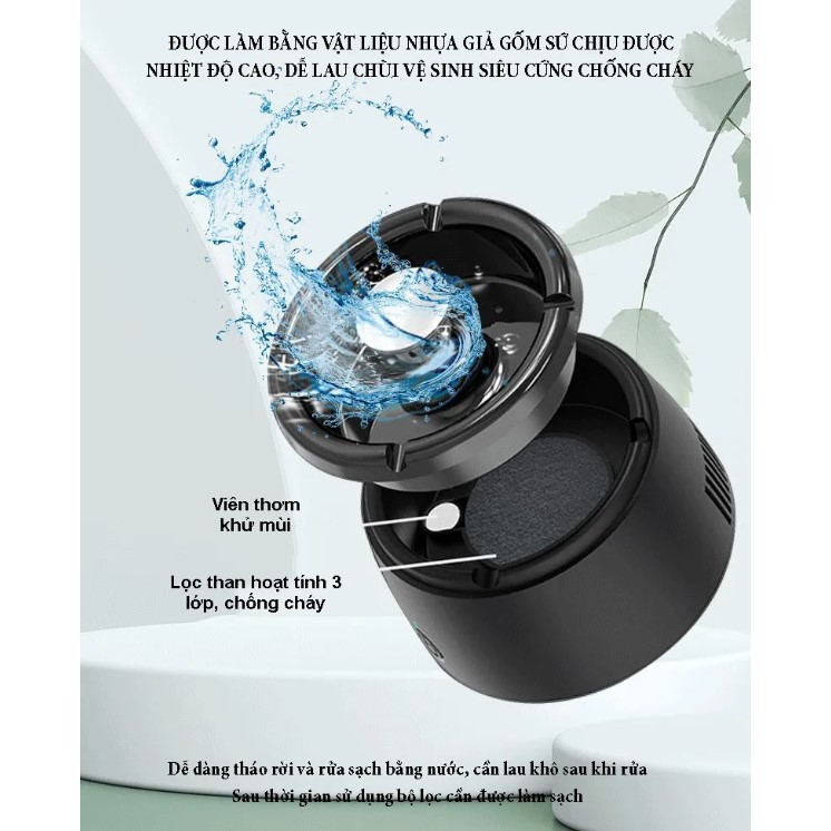 Gạt tàn hút mùi khói thuốc lọc không khí thông minh pin sạc 2000mA, Gạt tàn không khói thông minh cho gia đình