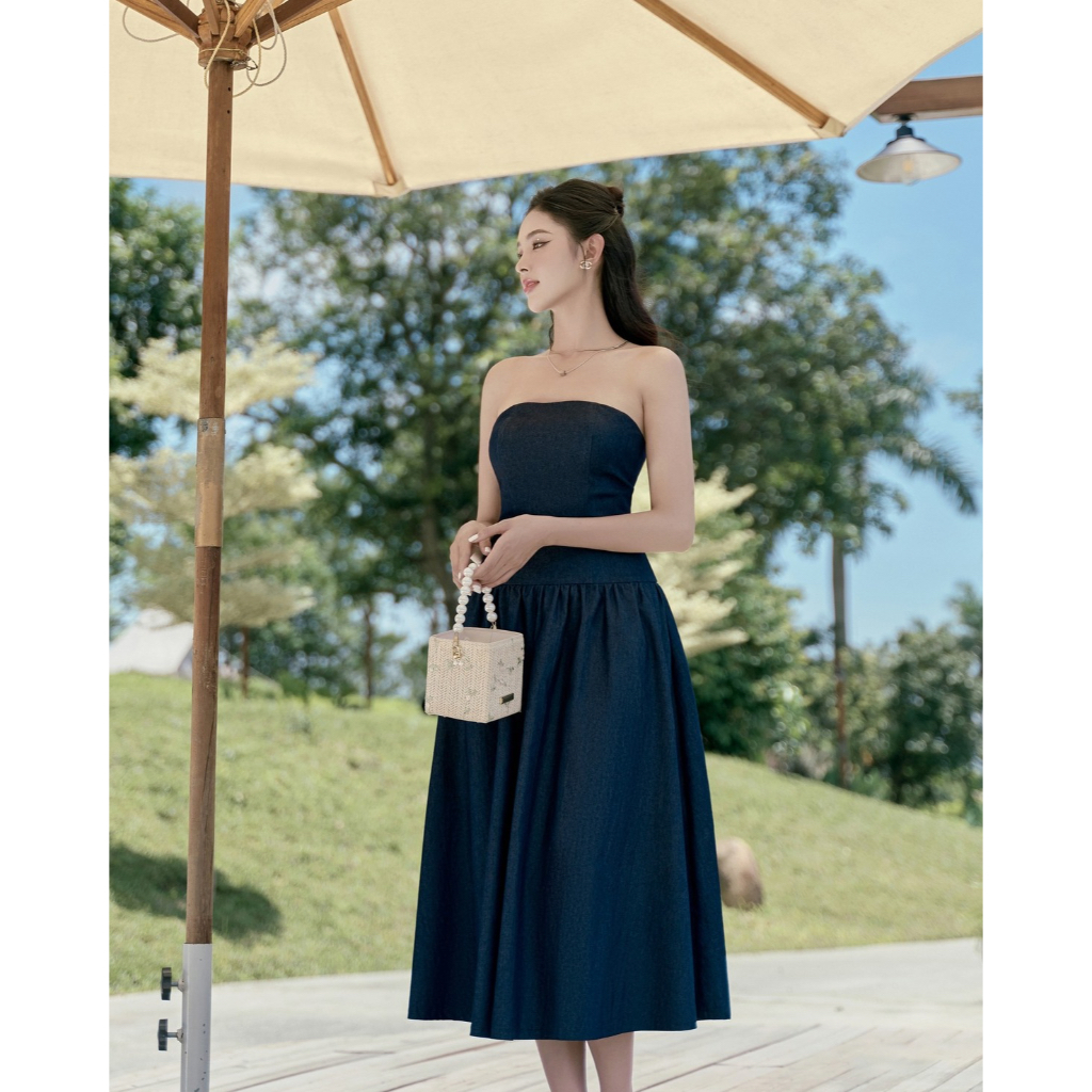 JEAN DRESS- váy DENIM cúp ngực sang chảnh tiểu thư by Cherine
