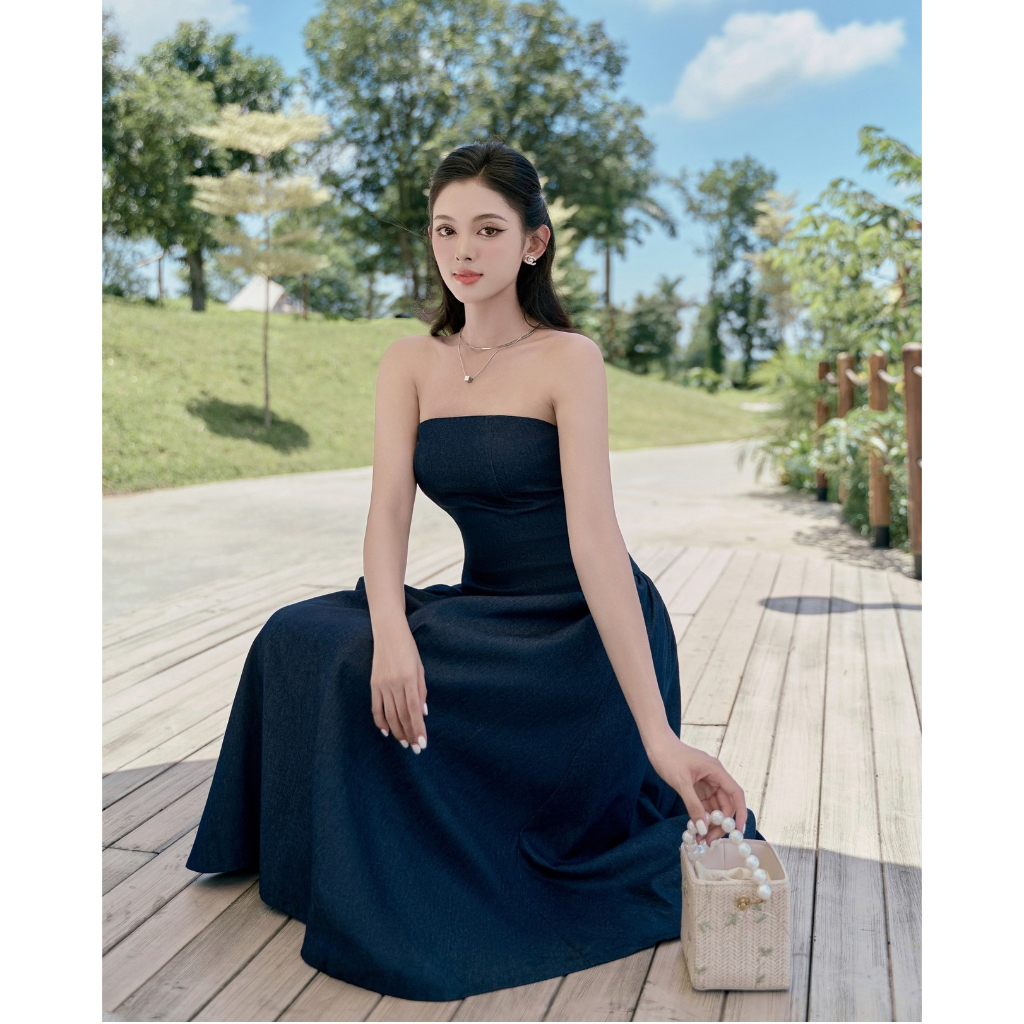 JEAN DRESS- váy DENIM cúp ngực sang chảnh tiểu thư by Cherine