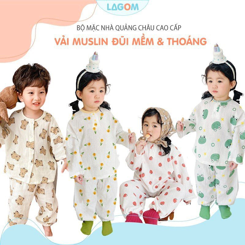 Pijama Cho Bé Trai Bé Gái Dài Tay Vải Đũi | Đồ Bộ Bé Trai Bé Gái Thu Đông 8 - 40kg Lagom
