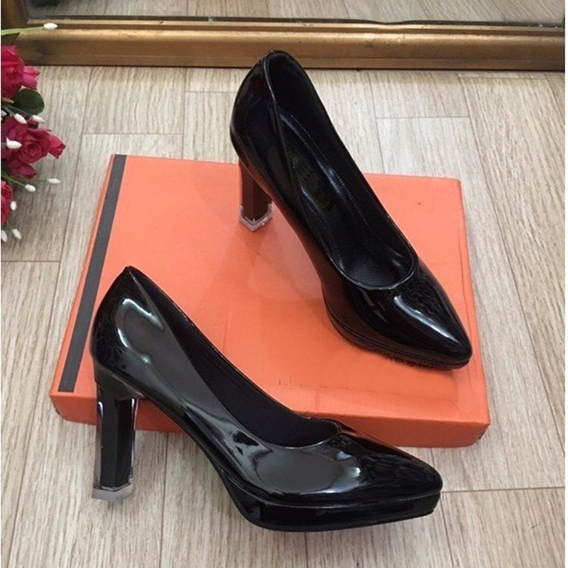 Giày nữ, giày cao gót thời trang chất da mềm gót trụ 9 phân siêu chất - DC5