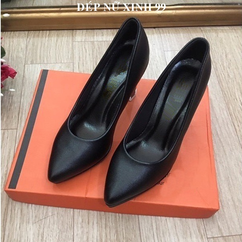 Giày nữ, giày cao gót thời trang chất da mềm gót trụ 9 phân siêu chất - DC5