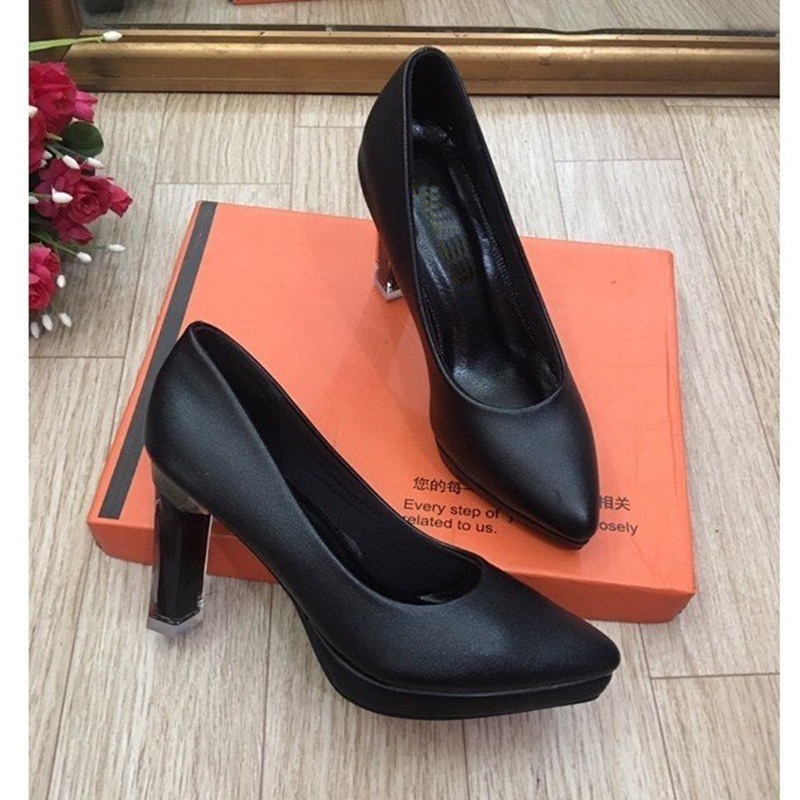 Giày nữ, giày cao gót thời trang chất da mềm gót trụ 9 phân siêu chất - DC5