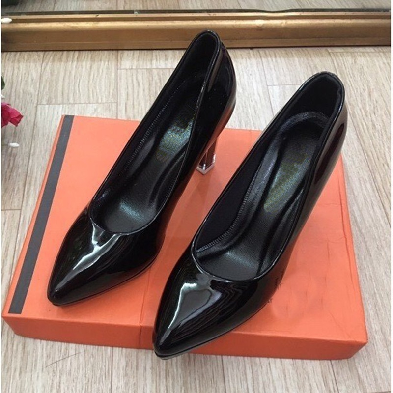 Giày nữ, giày cao gót thời trang chất da mềm gót trụ 9 phân siêu chất - DC5