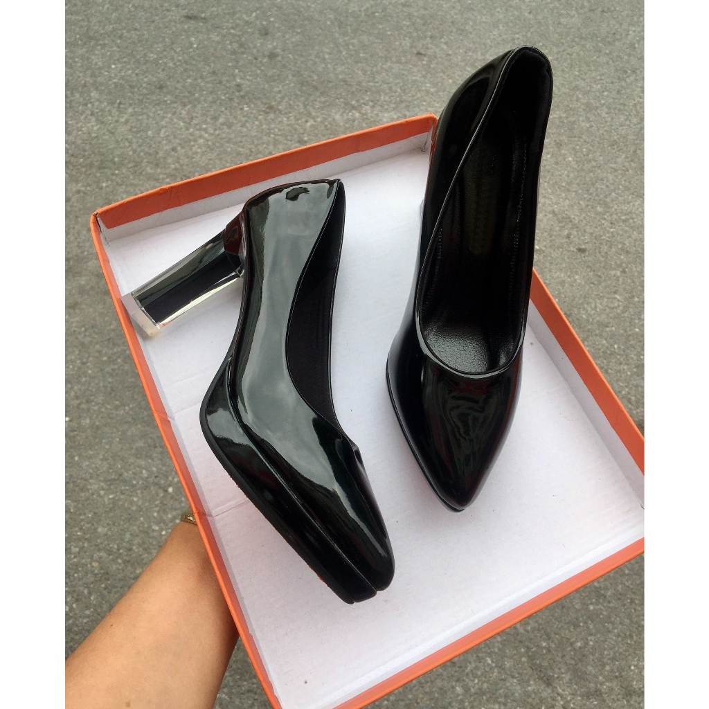 Giày nữ, giày cao gót thời trang chất da mềm gót trụ 9 phân siêu chất - DC5