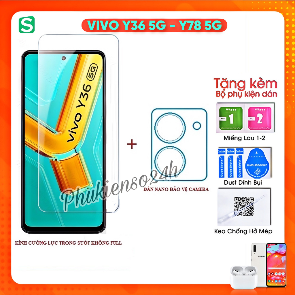 Kính Cường Lực Vivo Y36 / Y78 5G Trong Suốt Không Full Màn Hình + Dán Nano Bảo Vệ Camera Chống Trầy Xước