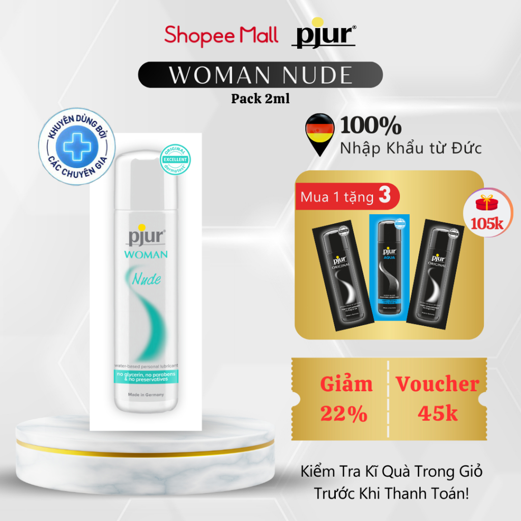 Gel bôi trơn gốc nước Pjur Woman Nude túi 2ml dành cho nữ đặc biệt dành cho làn da nhạy cảm an toàn lành tính