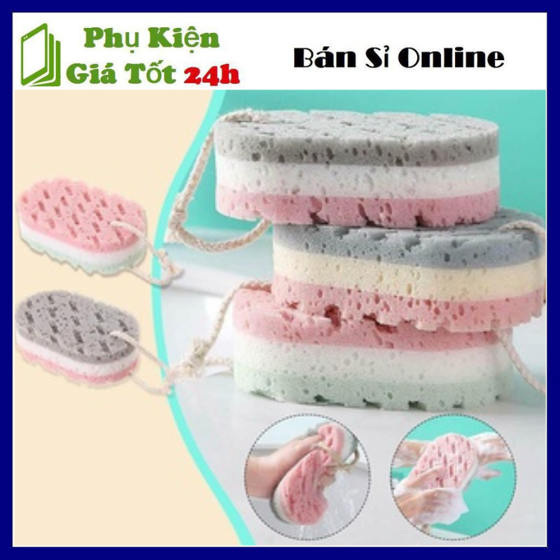 Bông Tắm Bọt Biển 3 Lớp, Miếng Cọ Rửa Cơ Thể Massage Tạo Bọt Giúp Tuần Hoàn Máu, Kích Thước (15x9x5) cm