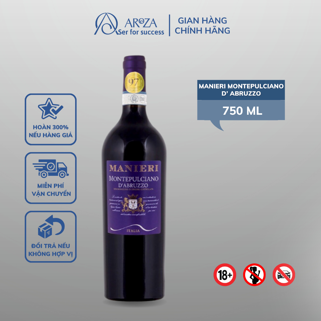 Rượu Vang Đỏ Red Wine Rượu Vang Ý Manieri Montepulciano D' Abruzzo AROZA 750ml 13.5%