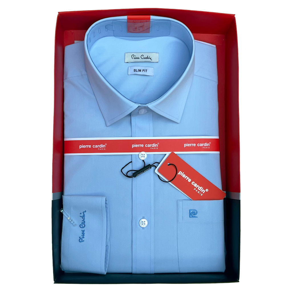 Áo Sơ Mi Nam, Sơ Mi Trắng Dài Tay Thêu Chữ Xanh, Sơ Mi Nam Pierre Cardin Chính Hãng Hàng Xuất Dư Xịn Mẫu Hàn Quốc