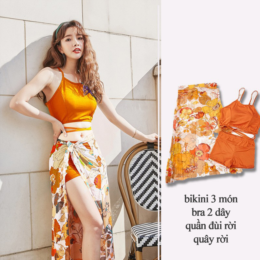 Áo Yếm Bơi Bikini 2 Mảnh Có Quây Váy Che Mông Quần Đùi Rời Đồ Bơi Nữ Hot Trend Pikini Kín Đáo Set Đi Biển LIZ-B316.2