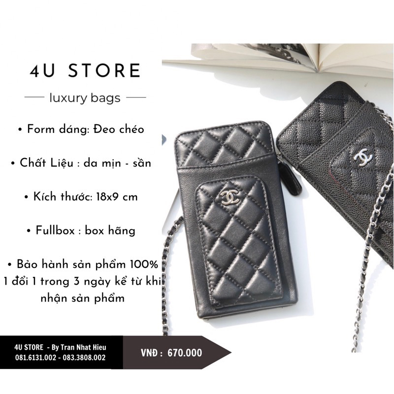 Túi đeo chéo Cha.nel case phone chất da thật 18cm fullbox