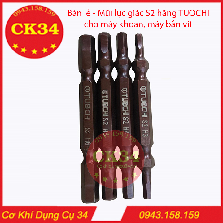 Bán lẻ - Mũi vít lục giác S2 hãng TUOCHI cho máy khoan, máy bắn vít