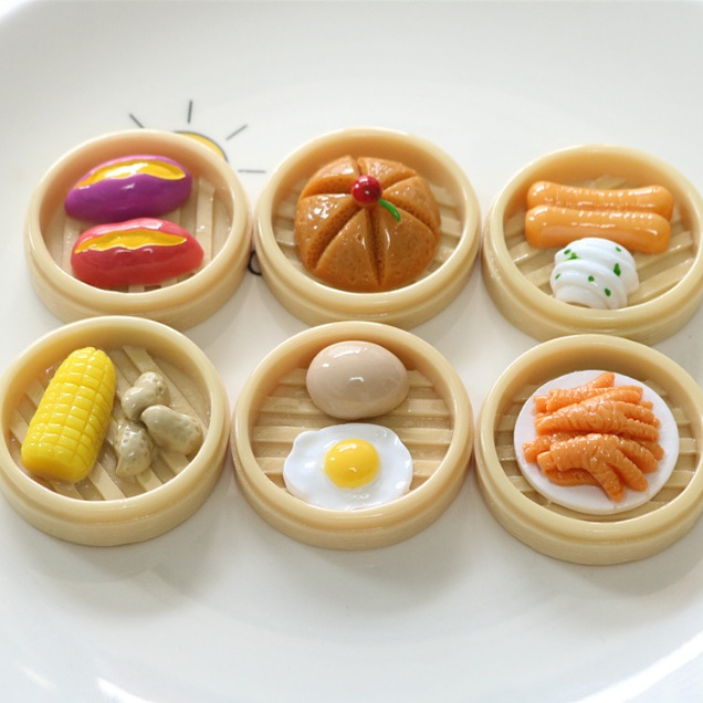 Mô Hình khay đồ ăn, xửng dimsum  nhỏ cho các bạn trang trí nhà búp bê, làm móc khóa, DIY