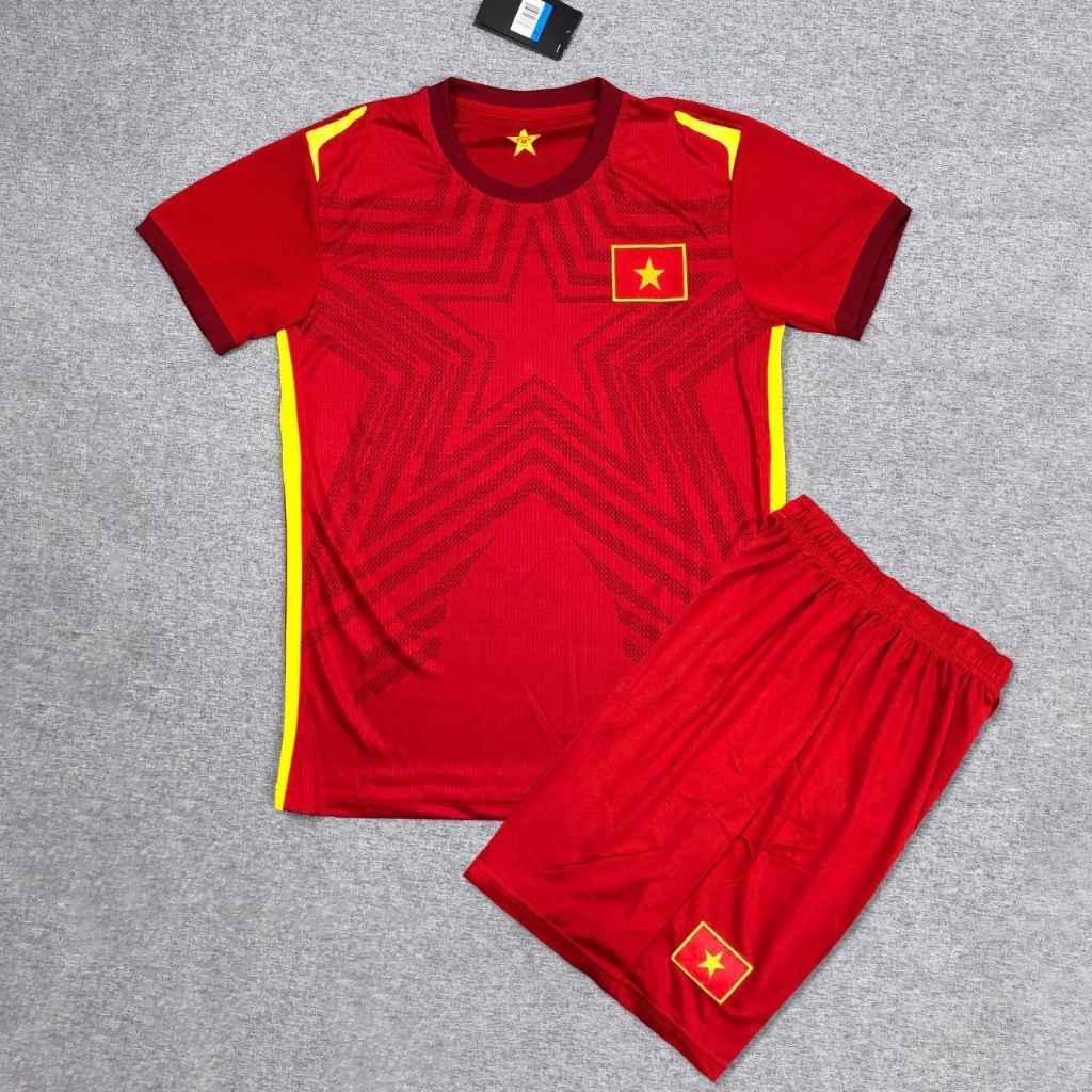 (in lẻ, in đội) Bộ quần áo thể thao bóng đá Việt Nam 2023 Chất FEX, Họa tiết ngôi sao giữa áo