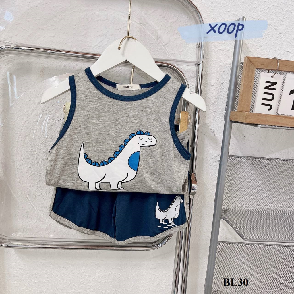 Bộ ba lỗ XOOP cotton lụa in khủng long cho bé trai bé gái  BL30,Đồ bộ thời trang quần áo trẻ em Shop Phúc Yến