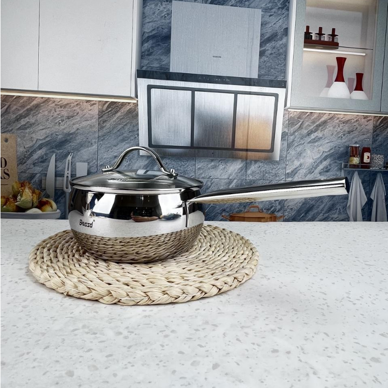 Quánh inox 316 Bossd bếp từ có nắp nấu súp bột cháo đáy 3 lớp tay cầm thép đúc 18/10