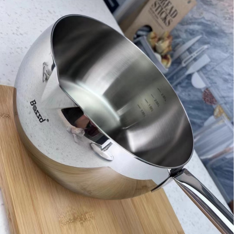Quánh inox 316 Bossd bếp từ có nắp nấu súp bột cháo đáy 3 lớp tay cầm thép đúc 18/10