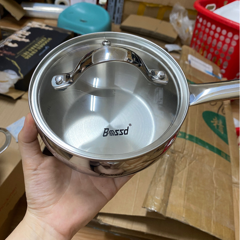 Quánh inox 316 Bossd bếp từ có nắp nấu súp bột cháo đáy 3 lớp tay cầm thép đúc 18/10