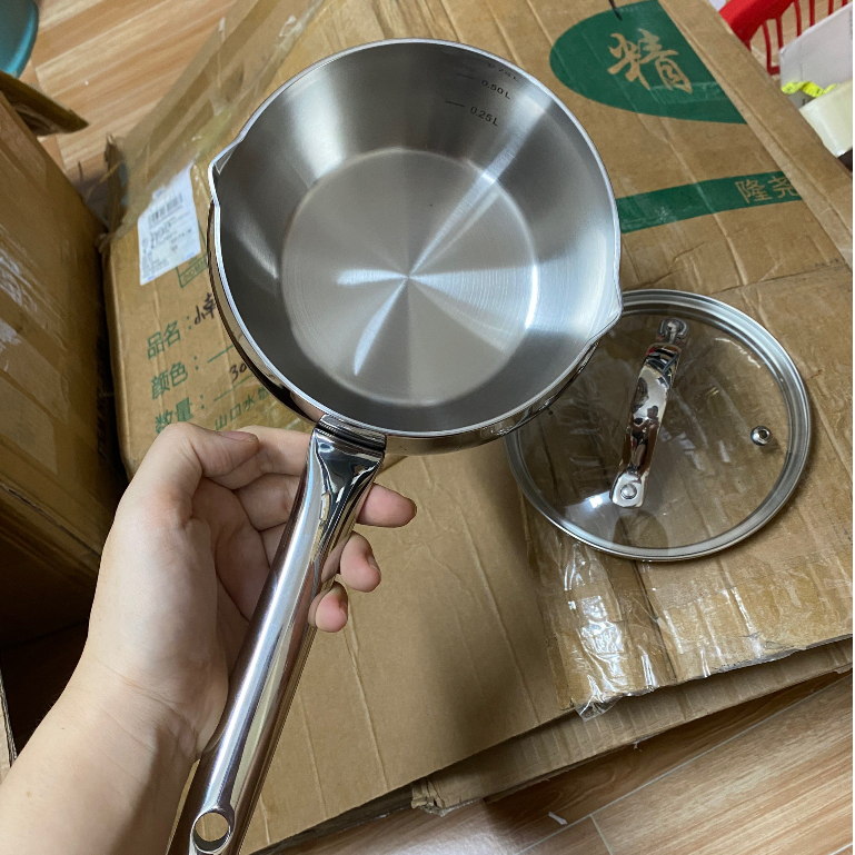 Quánh inox 316 Bossd bếp từ có nắp nấu súp bột cháo đáy 3 lớp tay cầm thép đúc 18/10
