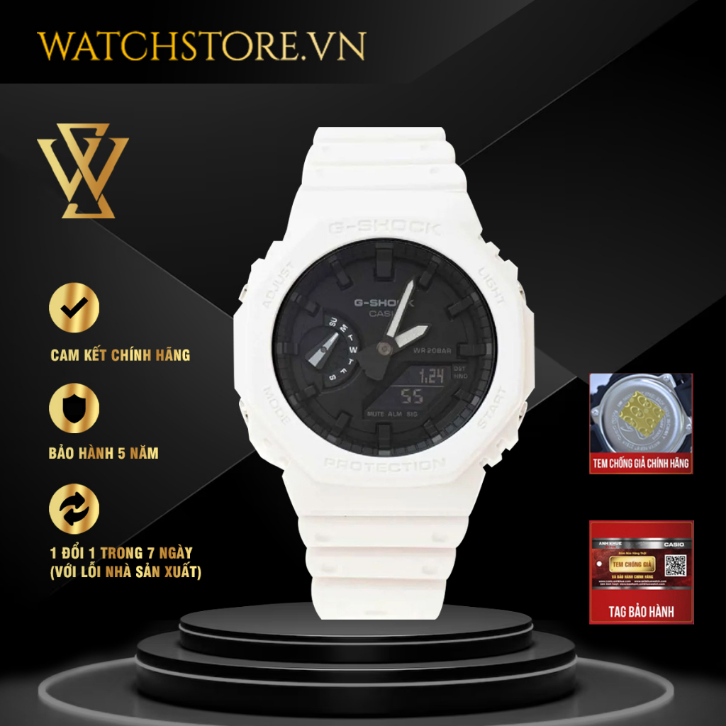 Đồng Hồ Điện Tử Nam Casio G-Shock WATCHSTORE GAE-2100GC-7ADR Mặt Kính Khoáng 45.4mm, Dây Nhựa Trắng Phong Cách Thể Thao