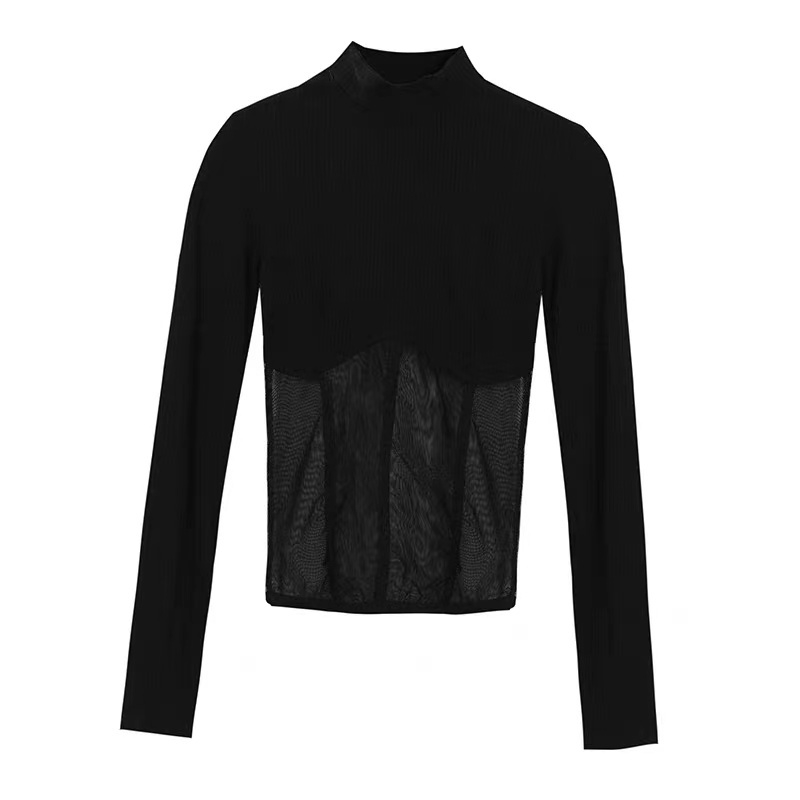 Áo Thun Dài Tay Phối Lưới Phong Cách Quyến Rũ Thanh Lịch Dành Cho Nữ Thời Trang