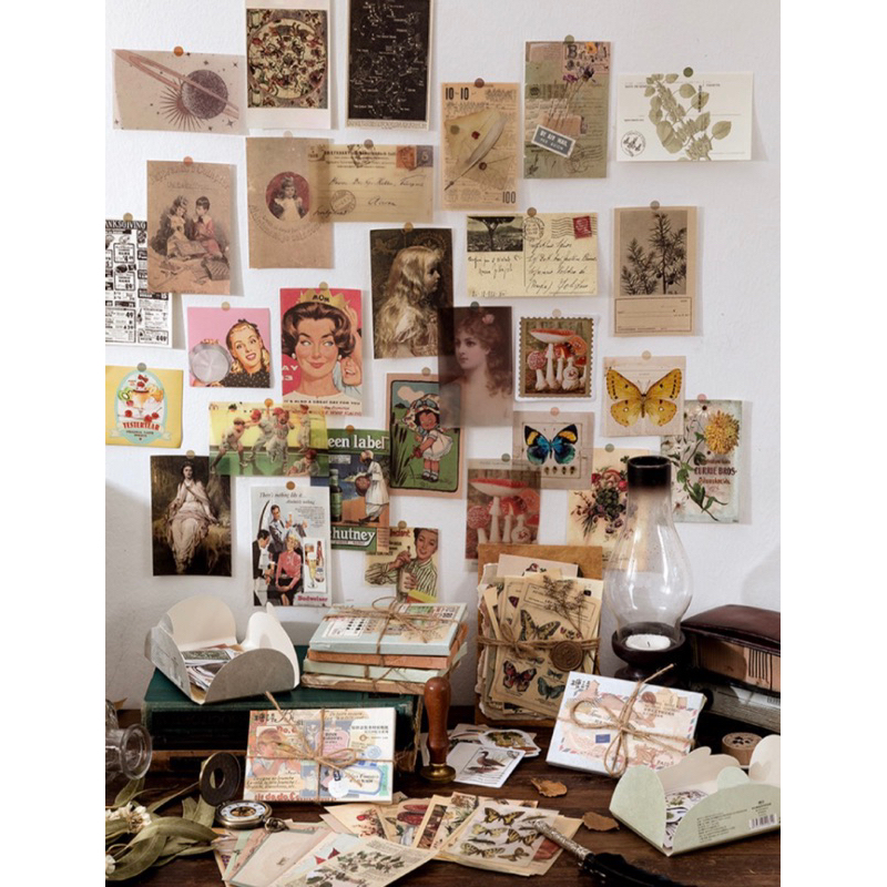 Hộp 60 tấm sticker RETRO cổ điển mix vintage trang trí bullet journal,decor thư thiệp quà-ST046