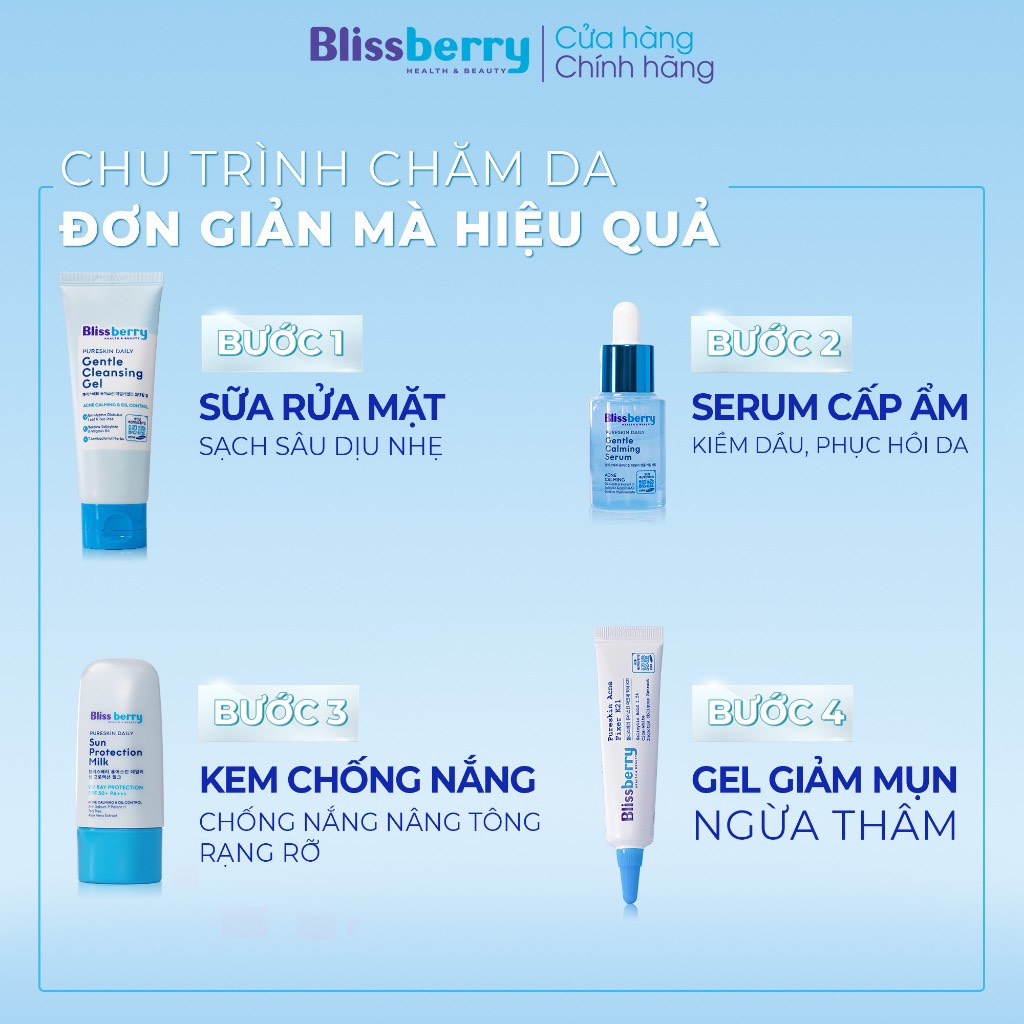 Sữa rửa mặt dịu nhẹ sạch sâu giảm mụn Blissberry Daily Gentle Cleansing Gel 100ml