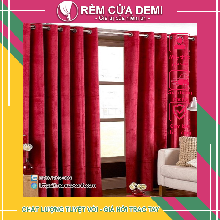 Rèm cửa sổ, rèm phòng VẢI *BỐ - BỐ NHUNG* MÀU ĐỎ THUẦN QUYỀN LỰC - BEST SELLER. Chọn mã hàng note ghi chú