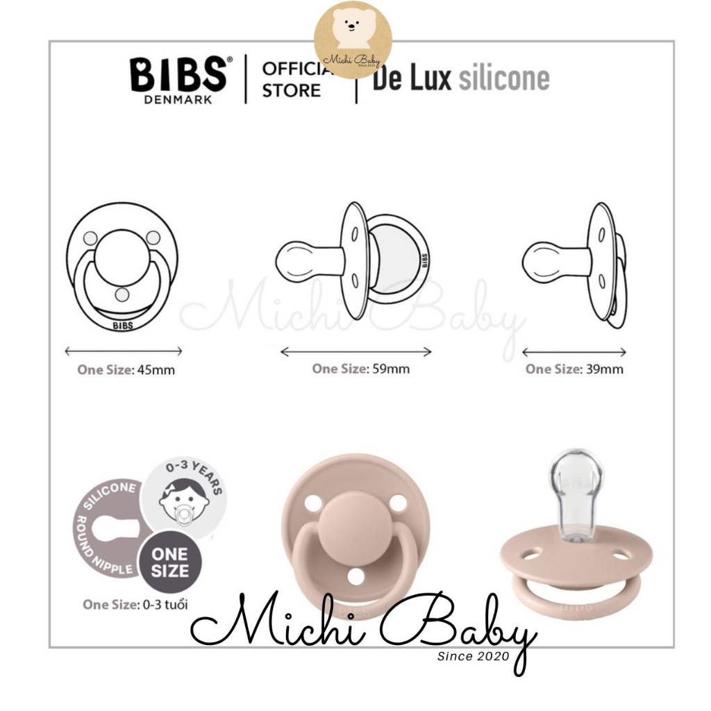 Ti Giả BIBS Silicon Đan Mạch Ngày Và Đêm Cho Bé Tặng Kèm Hộp Cho Bé Từ 0-3 Tuổi - Michi Baby MC083