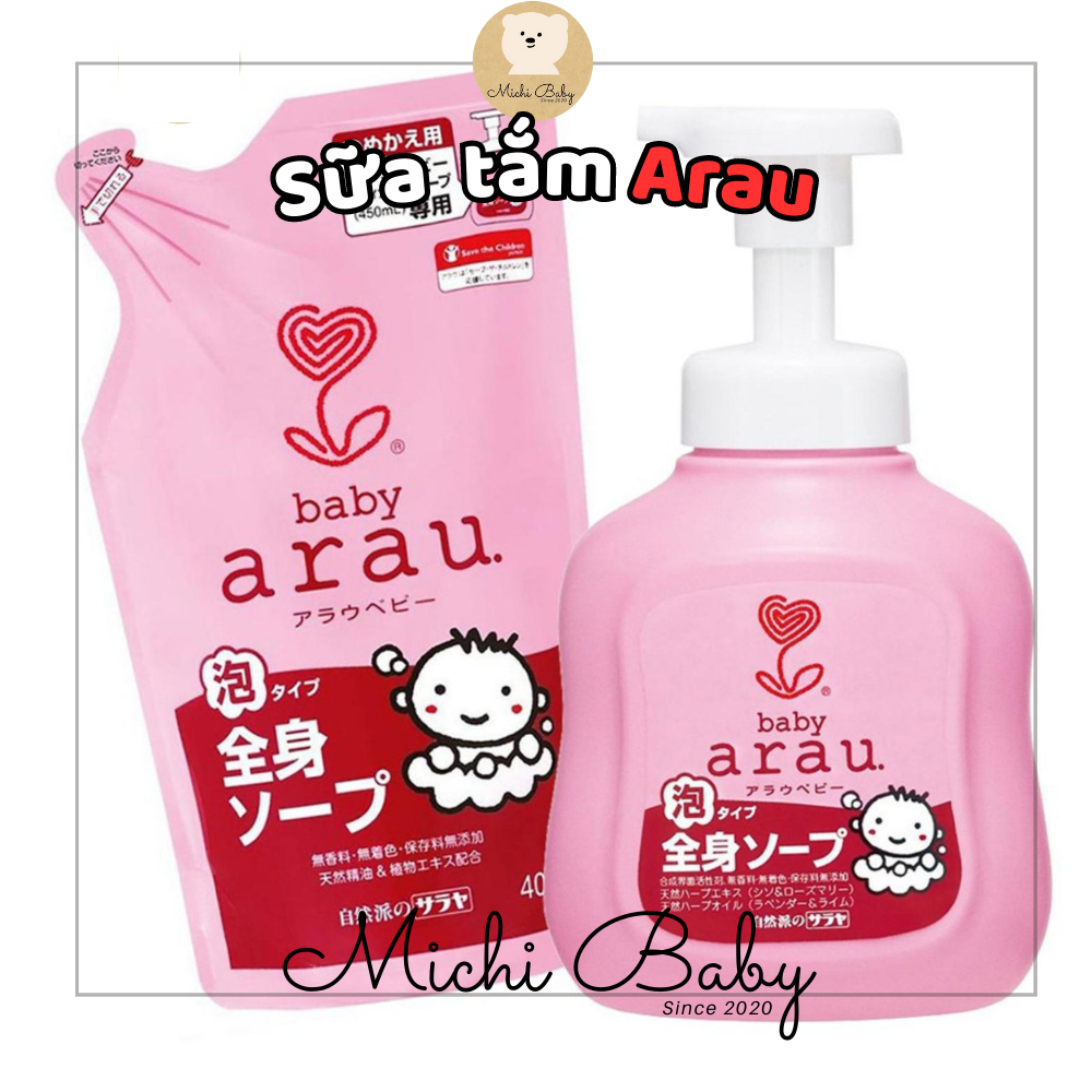 Sữa tắm Arau baby chai 450ml và túi 400ml Michi Baby MC129