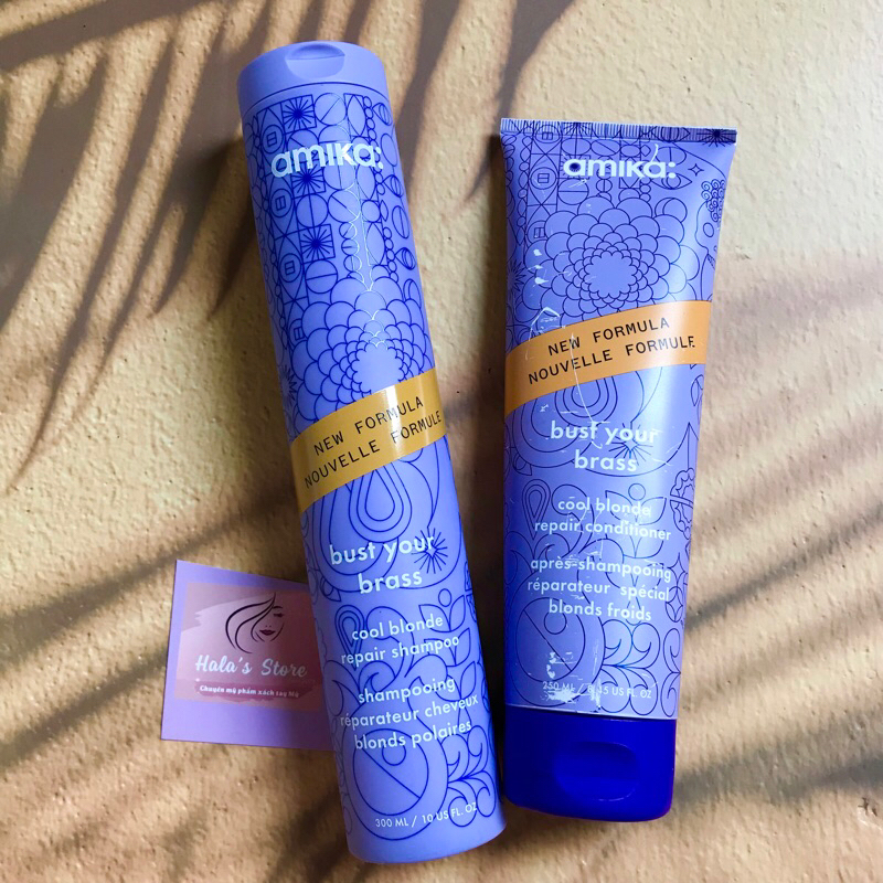 Dầu gội và dầu xả dành cho tóc nhuộm Amika Bush Your Brass Cool Blonde Repair